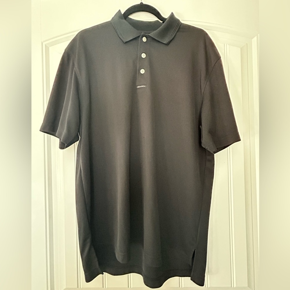 Russell short- sleeved polo, size large, black. Great used condition.
